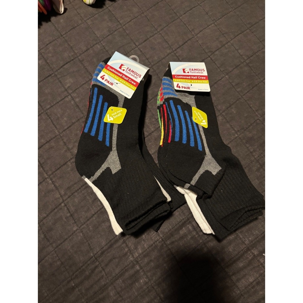 Famous Footwear Boys Cushioned Half Crew Socks 8 Pair Pack Black 6-8.5 Lot of 2